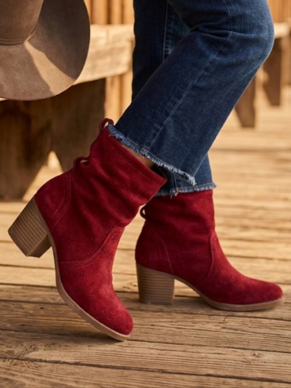 Canyon River Blues Savannah Red Suede Block Heel Ankle Boots, 5.5